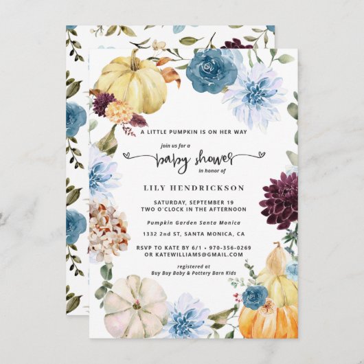 Elegant Floral Pumpkin | Najaar Baby shower (Voorkant / Achterkant)