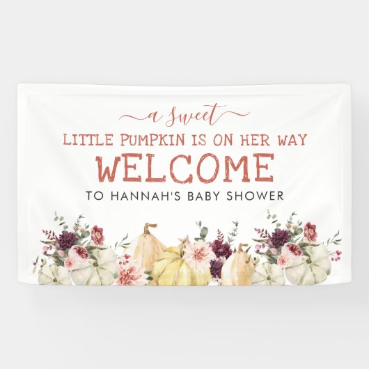 Elegant Floral Pumpkin | Najaar Baby shower Spandoek (Horizontaal)