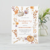 Elegant Floral Pumpkin Thanksgiving Dinner  Kaart (Staand voorkant)
