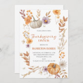 Elegant Floral Pumpkin Thanksgiving Dinner  Kaart (Voorkant / Achterkant)