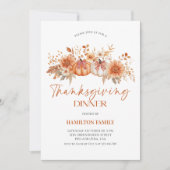 Elegant Floral pumpkin Thanksgiving Dinner party Kaart (Voorkant)