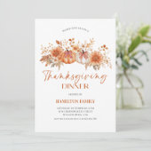 Elegant Floral pumpkin Thanksgiving Dinner party Kaart (Staand voorkant)