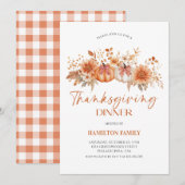 Elegant Floral pumpkin Thanksgiving Dinner party Kaart (Voorkant / Achterkant)