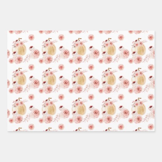 Elegant Floral Pumpkin Waterverf 3pack Inpakpapier Vel (Voorkant 3)