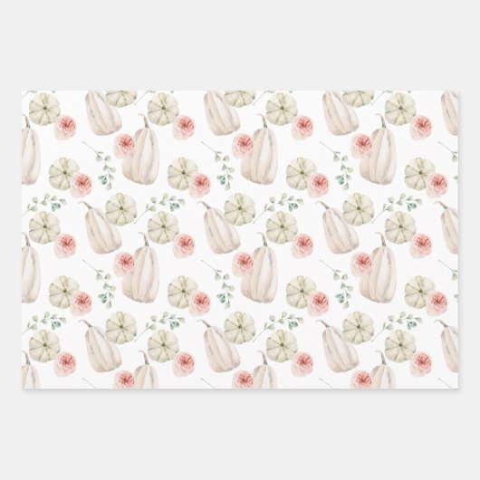 Elegant Floral Pumpkin Waterverf 3pack Inpakpapier Vel (Voorkant 2)