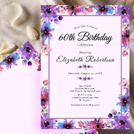 Elegant Floral Purple 60th Birthday Kaart