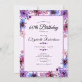 Elegant Floral Purple 60th Birthday  Kaart (Voorkant)