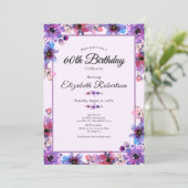 Elegant Floral Purple 60th Birthday  Kaart (Staand voorkant)