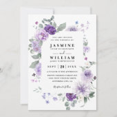 Elegant Floral Purple Rustic QR Code Wedding Kaart (Voorkant)