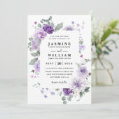 Elegant Floral Purple Rustic QR Code Wedding Kaart (Staand voorkant)