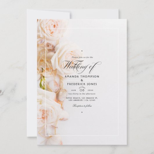 Elegant Floral QR Code RSVP Beach Weddenschap Kaart (Voorkant)