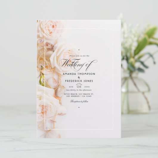 Elegant Floral QR Code RSVP Beach Weddenschap Kaart (Staand voorkant)