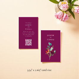 Elegant Floral QR Code Wedding Website Card Visitekaartje