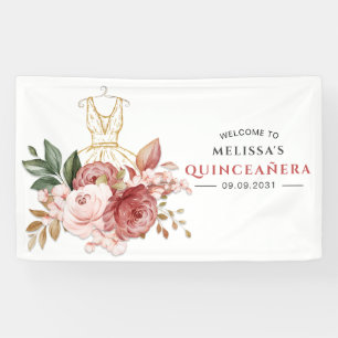 Elegant Floral Quinceanera 15e verjaardag Spandoek