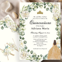Elegant Floral Quinceanera Invitation Gold Dress