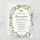Elegant Floral Quinceanera Invitation Ivory Flower Kaart (Voorkant)