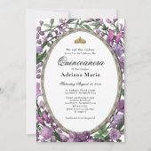 Elegant Floral Quinceanera Invitation Pink Flowers Kaart (Voorkant)