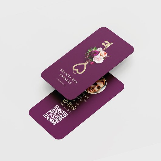 Elegant Floral Real Estate Agent Realtor Visitekaartje