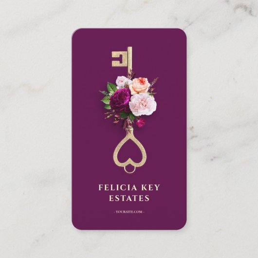 Elegant Floral Real Estate Agent Realtor Visitekaartje (Voorkant)