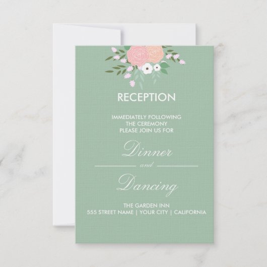Elegant Floral Reception Kaart - mint (Voorkant)