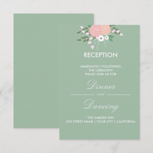 Elegant Floral Reception Kaart - mint (Voorkant / Achterkant)