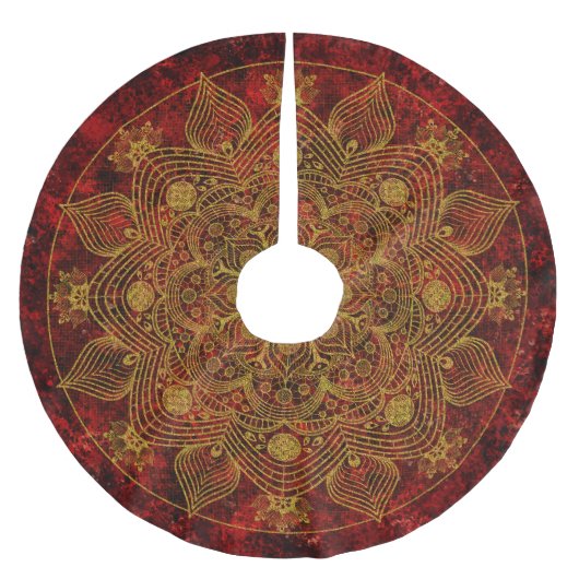 Elegant Floral Red, Black & Gold Mandala Kerstboom Rok (Voorkant)