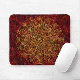 Elegant Floral Red, Black & Gold Mandala Muismat