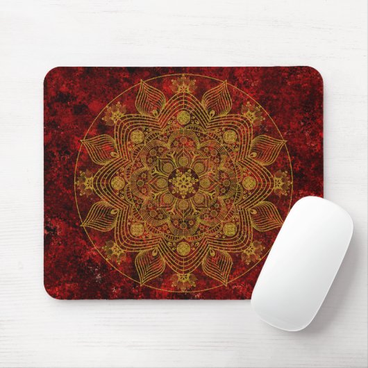 Elegant Floral Red, Black & Gold Mandala Muismat (Met muis)