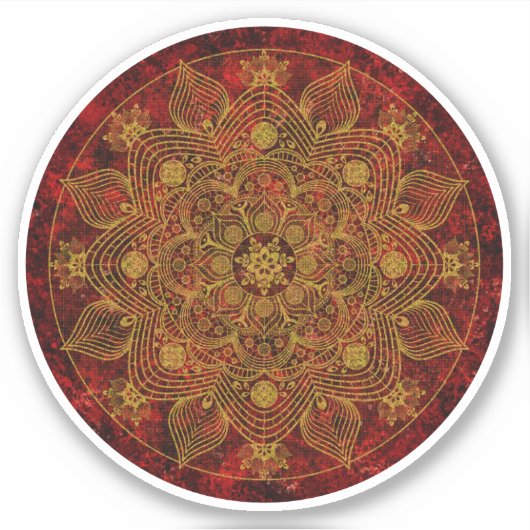 Elegant Floral Red, Black & Gold Mandala Sticker (Voorkant)