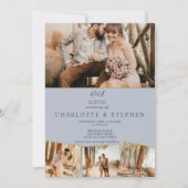 Elegant floral red blue script 5 foto's bruiloft kaart (Achterkant)