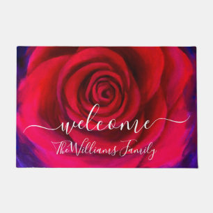 Elegant Floral Red Blush roze roze naam Welkom Deurmat