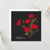 Elegant  Floral Red Carnance Kaart (Voorkant / Achterkant in situ)