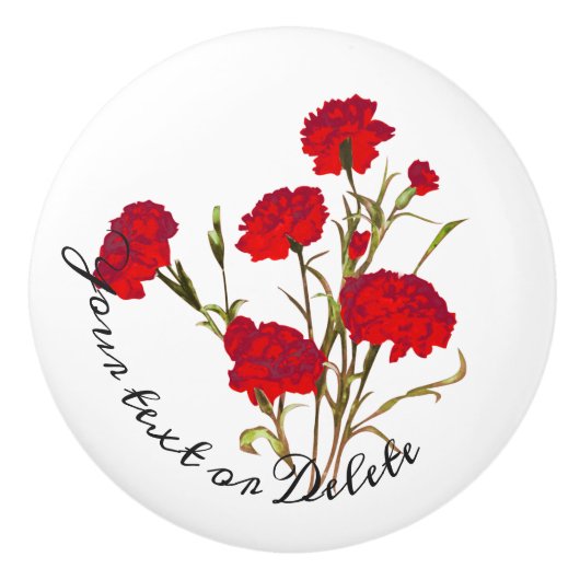  Elegant  Floral Red Carnance Keramische Knop (Voorkant)