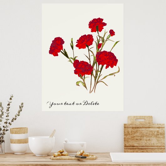  Elegant  Floral Red Carnance Poster (Keuken)