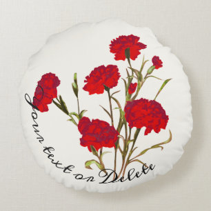 Elegant Floral Red Carnance Rond Kussen