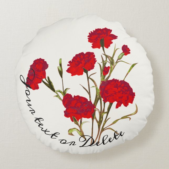  Elegant  Floral Red Carnance Rond Kussen (Achterkant)