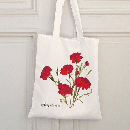  Elegant  Floral Red Carnance Tote Bag