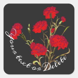 Elegant  Floral Red Carnance Vierkante Sticker