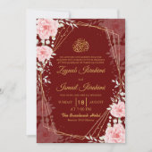 Elegant Floral Red Gold Islamic Muslim Wedding Kaart (Voorkant)