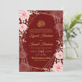 Elegant Floral Red Gold Islamic Muslim Wedding Kaart (Staand voorkant)