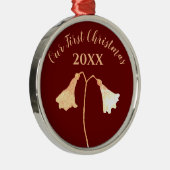 Elegant Floral Red Gold Romantic Eerste Kerstmis Metalen Ornament (Rechts)