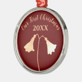 Elegant Floral Red Gold Romantic Eerste Kerstmis Metalen Ornament (Links)