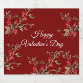 Elegant Floral Red Happy Valentine’s Day Sparkling Wijnetiket (Enkel label)