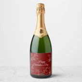 Elegant Floral Red Happy Valentine’s Day Sparkling Wijnetiket (Voorkant)