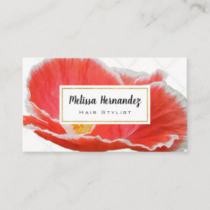 Elegant Floral Red Poppy Hair Stylist Artist Visitekaartje