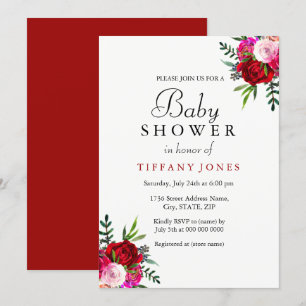 Elegant Floral Red Rose Baby shower Uitnodiging