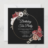 Elegant Floral Red Rose Gold Birthday Tea Kaart (Voorkant)