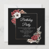 Elegant Floral Red Roses Gold Birthday Party Kaart (Voorkant)