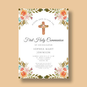Elegant Floral Religious Cross First Community Kaart