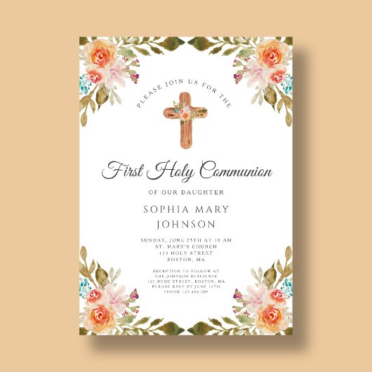 Elegant Floral Religious Cross First Community Kaart